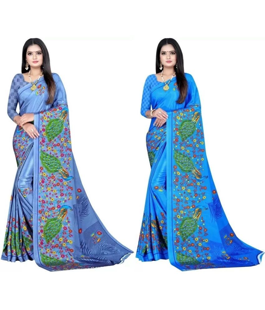     			Vibhagyaa Crepe Printed Saree With Blouse Piece ( Multicolor , Pack of 2 )