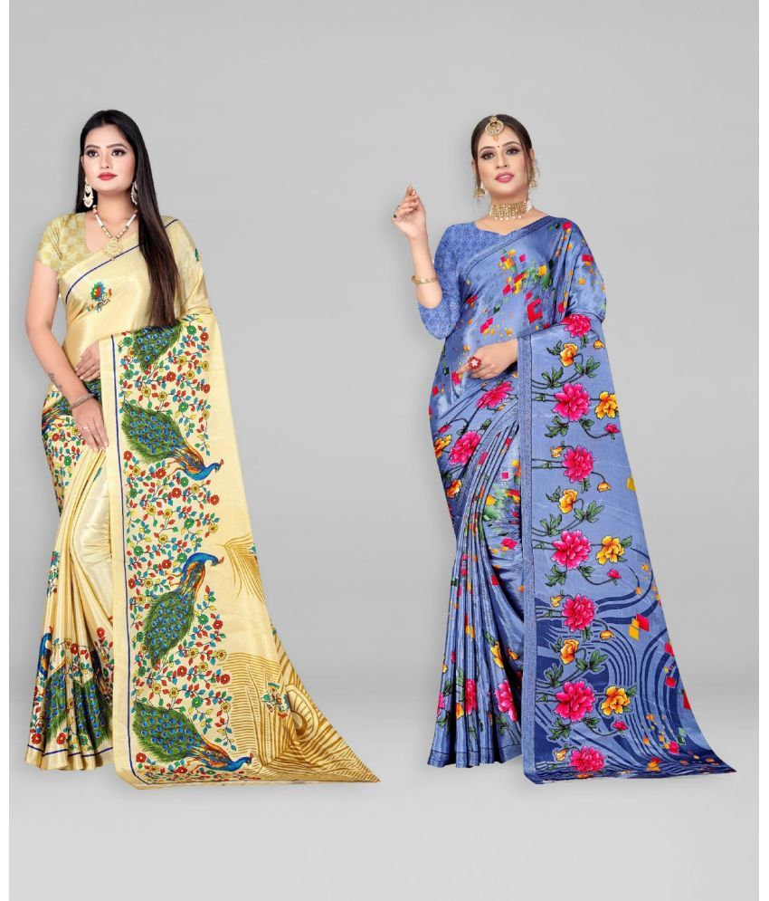     			Vibhagyaa Crepe Printed Saree With Blouse Piece ( Multicolor , Pack of 2 )