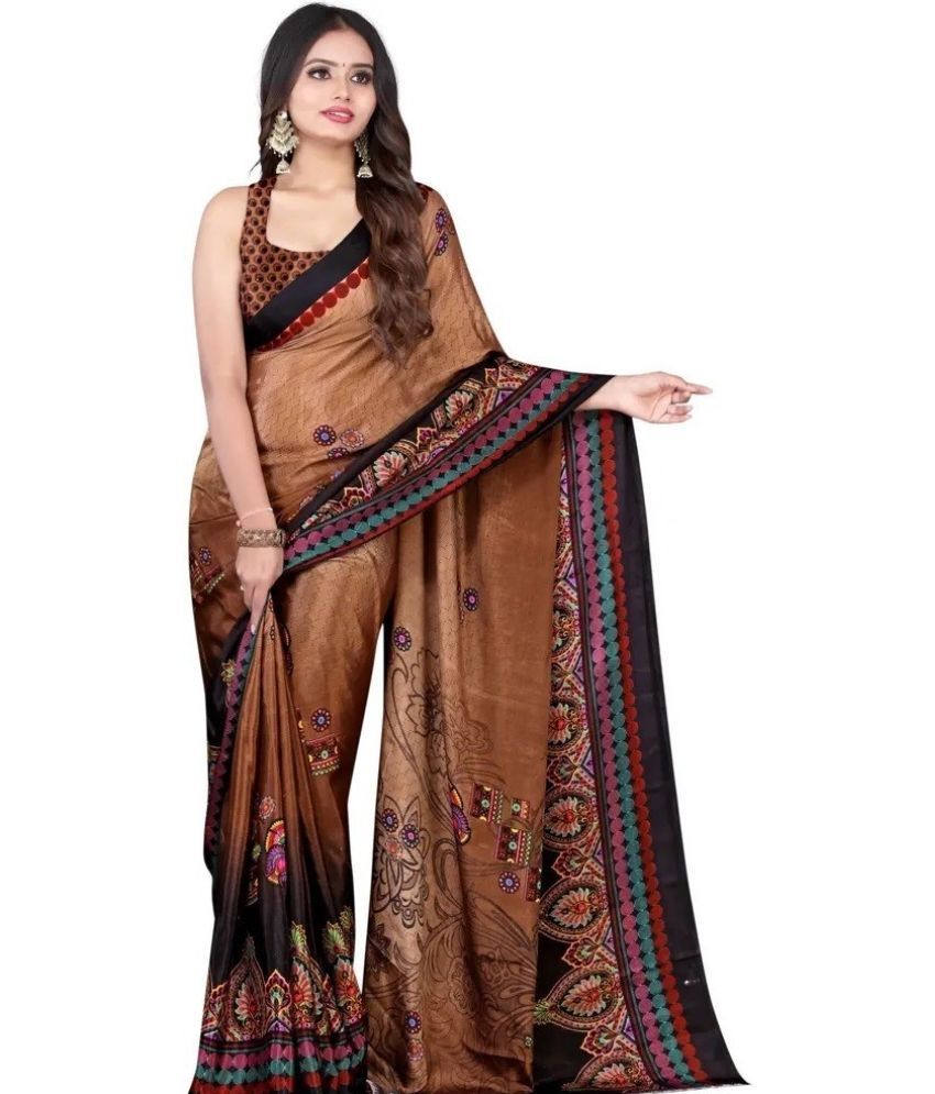     			Vibhagyaa Crepe Printed Saree With Blouse Piece ( Brown , Pack of 1 )