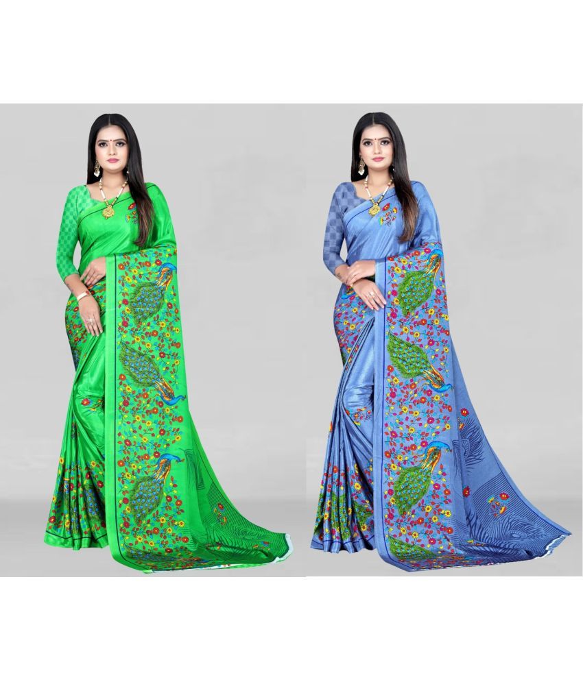     			Vibhagyaa Crepe Printed Saree With Blouse Piece ( Multicolor , Pack of 2 )