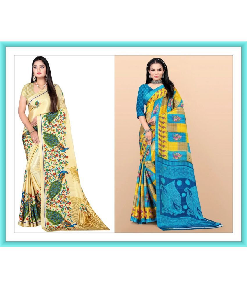     			Vibhagyaa Crepe Printed Saree With Blouse Piece ( Multicolor , Pack of 2 )