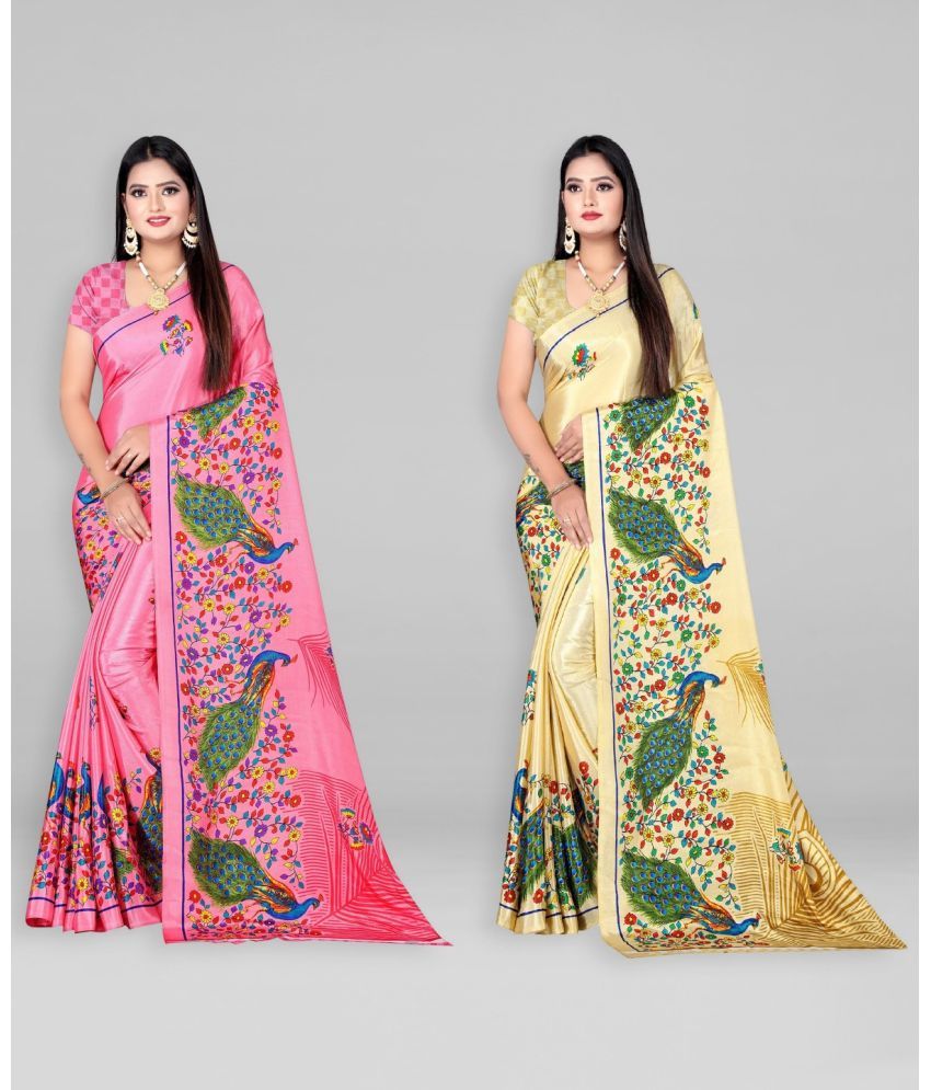     			Vibhagyaa Crepe Printed Saree With Blouse Piece ( Multicolor , Pack of 2 )