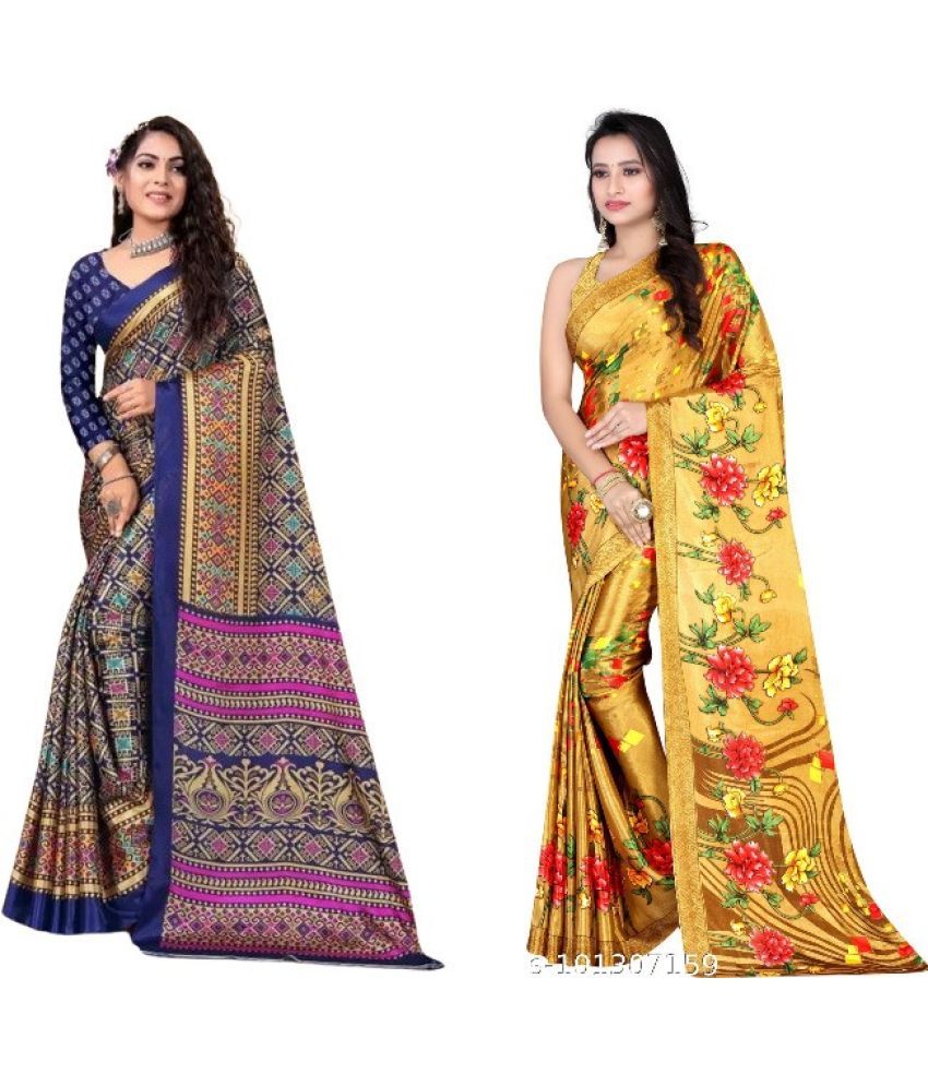     			Vibhagyaa Crepe Printed Saree With Blouse Piece ( Multicolor , Pack of 2 )