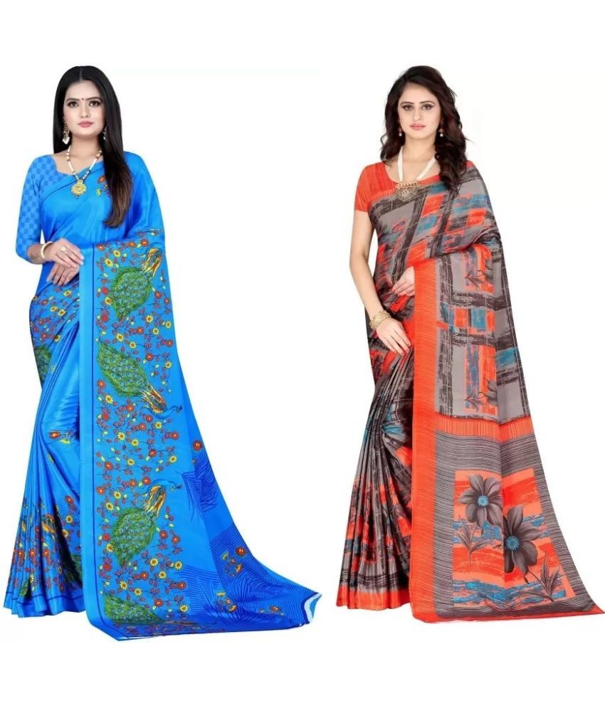     			Vibhagyaa Crepe Printed Saree With Blouse Piece ( Multicolor , Pack of 2 )