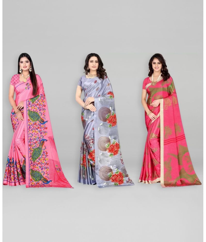     			Vibhagyaa Crepe Printed Saree With Blouse Piece ( Pink , Pack of 3 )