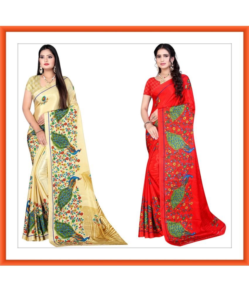     			Vibhagyaa Crepe Printed Saree With Blouse Piece ( Multicolor , Pack of 2 )