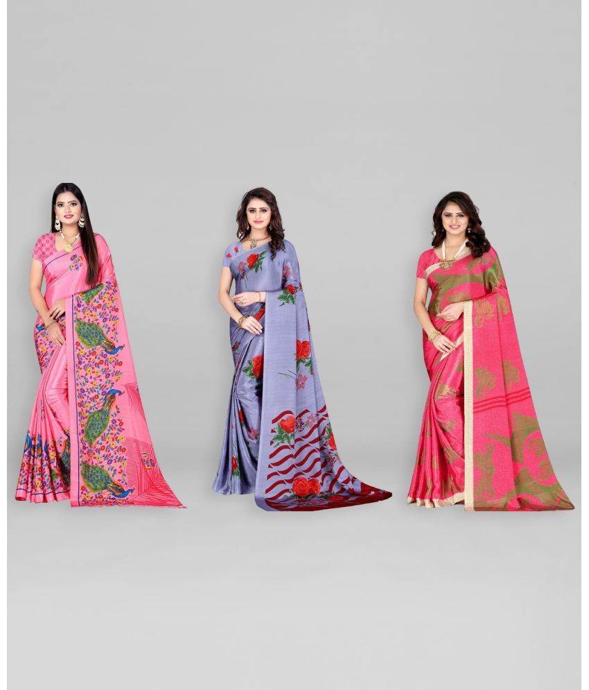     			Vibhagyaa Crepe Printed Saree With Blouse Piece ( Multicolor , Pack of 3 )