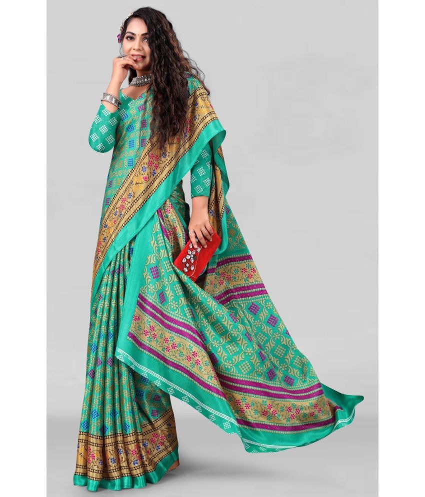     			Vibhagyaa Crepe Printed Saree With Blouse Piece ( Green , Pack of 1 )