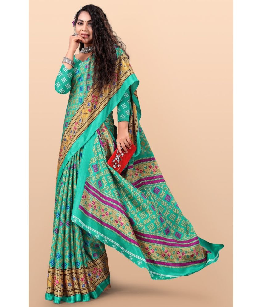     			Vibhagyaa Crepe Printed Saree With Blouse Piece ( Green , Pack of 1 )