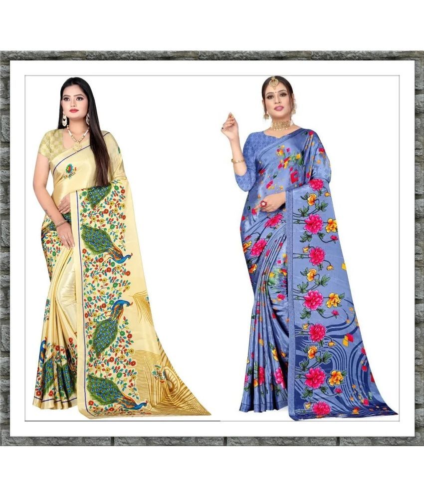     			Vibhagyaa Crepe Printed Saree With Blouse Piece ( Multicolor , Pack of 2 )