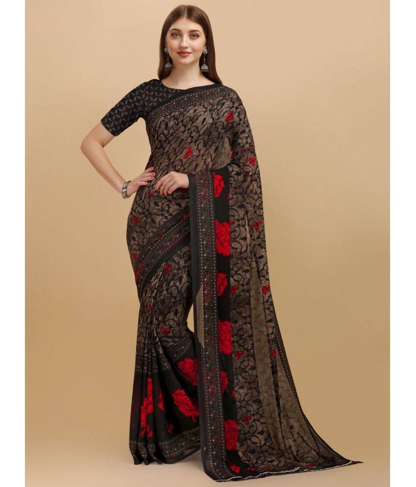     			Vibhagyaa Georgette Embroidered Saree With Blouse Piece ( Black , Pack of 1 )