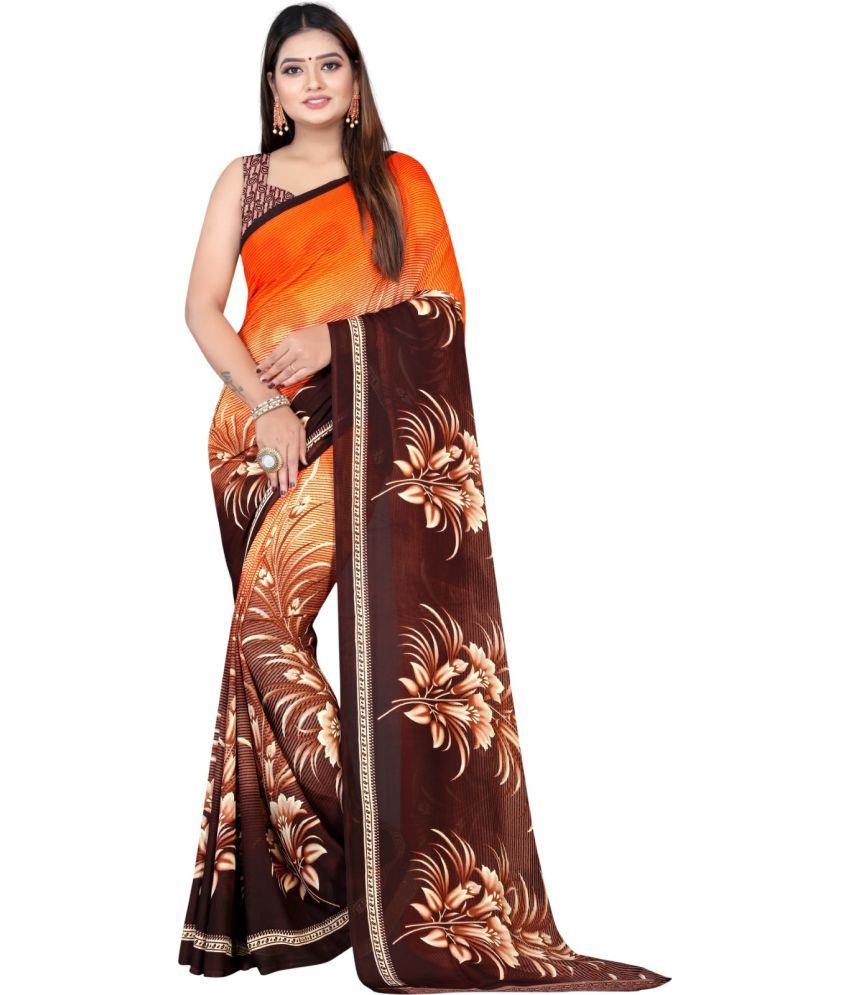     			Vibhagyaa Georgette Printed Saree With Blouse Piece ( Orange , Pack of 1 )