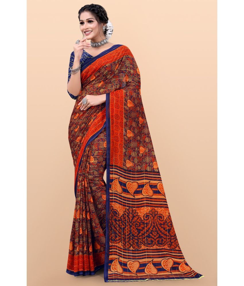     			Vibhagyaa Georgette Printed Saree With Blouse Piece ( Orange , Pack of 1 )