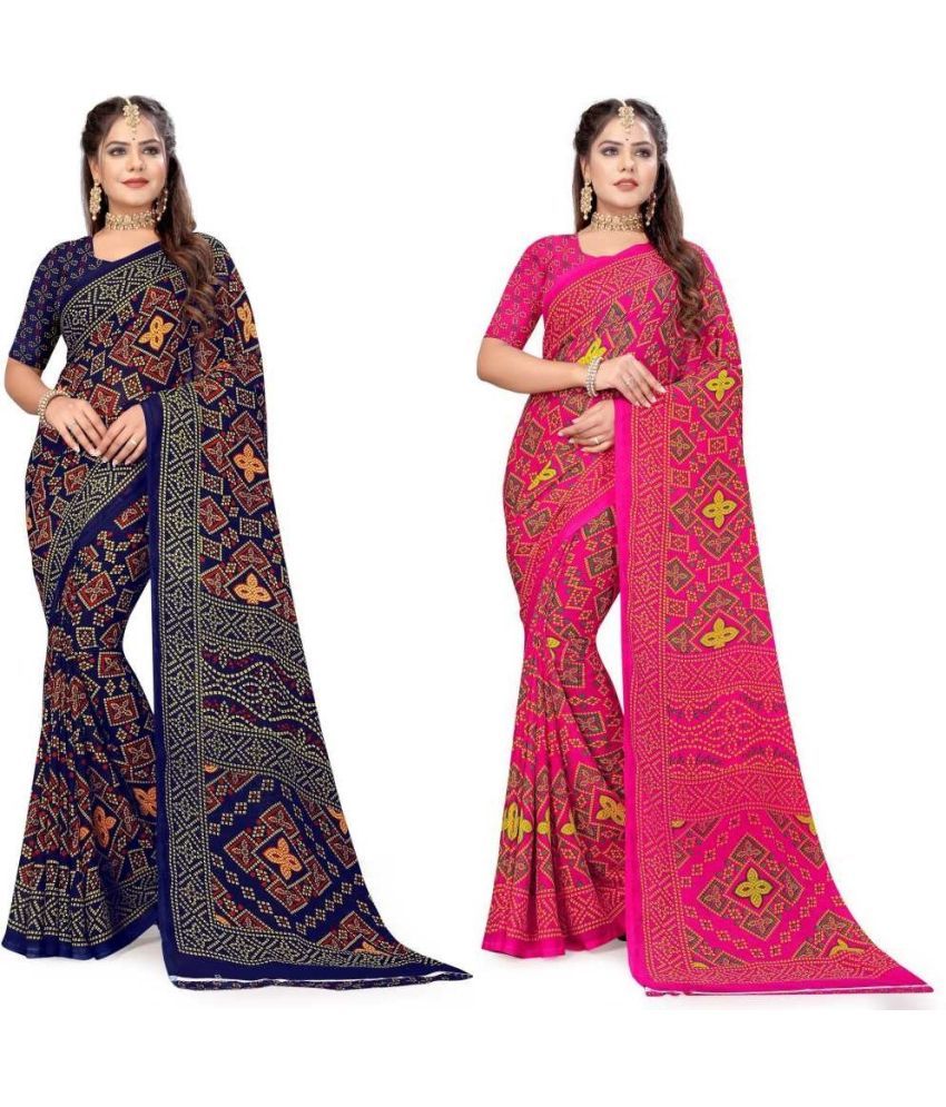     			Vibhagyaa Georgette Printed Saree With Blouse Piece ( Multicolor , Pack of 2 )