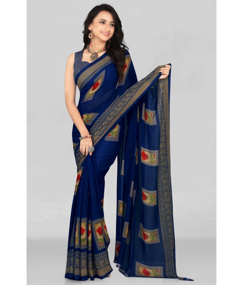     			Vibhagyaa Georgette Printed Saree With Blouse Piece ( Blue , Pack of 1 )