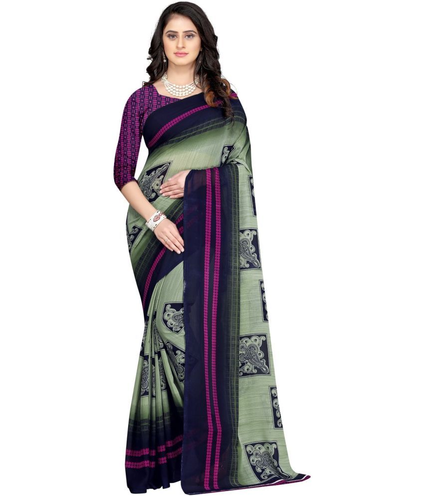     			Vibhagyaa Georgette Printed Saree With Blouse Piece ( Light Green , Pack of 1 )