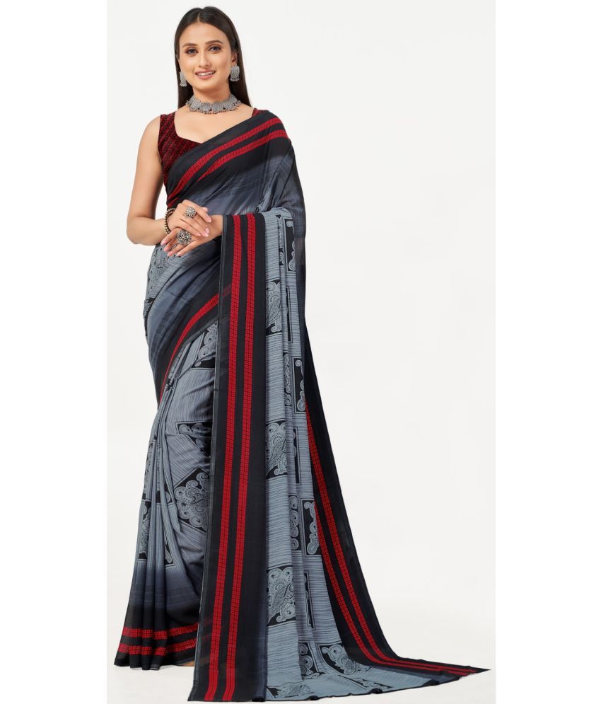     			Vibhagyaa Georgette Printed Saree With Blouse Piece ( Grey , Pack of 1 )