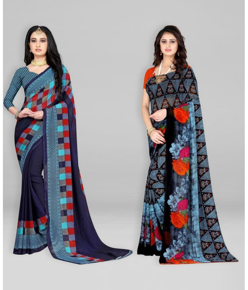     			Vibhagyaa Georgette Printed Saree With Blouse Piece ( Multicolor , Pack of 2 )