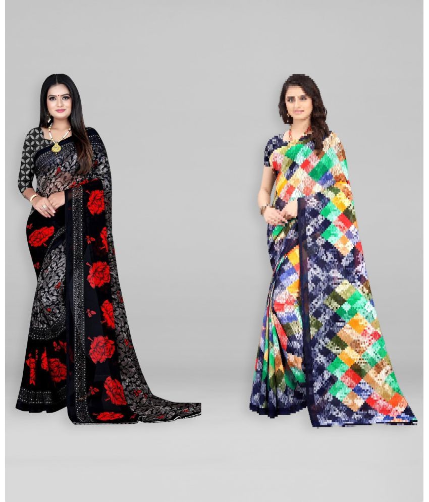     			Vibhagyaa Georgette Printed Saree With Blouse Piece ( Multicolor , Pack of 2 )