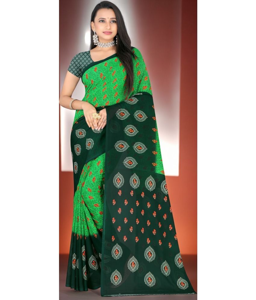     			Vibhagyaa Georgette Printed Saree With Blouse Piece ( Light Green , Pack of 1 )