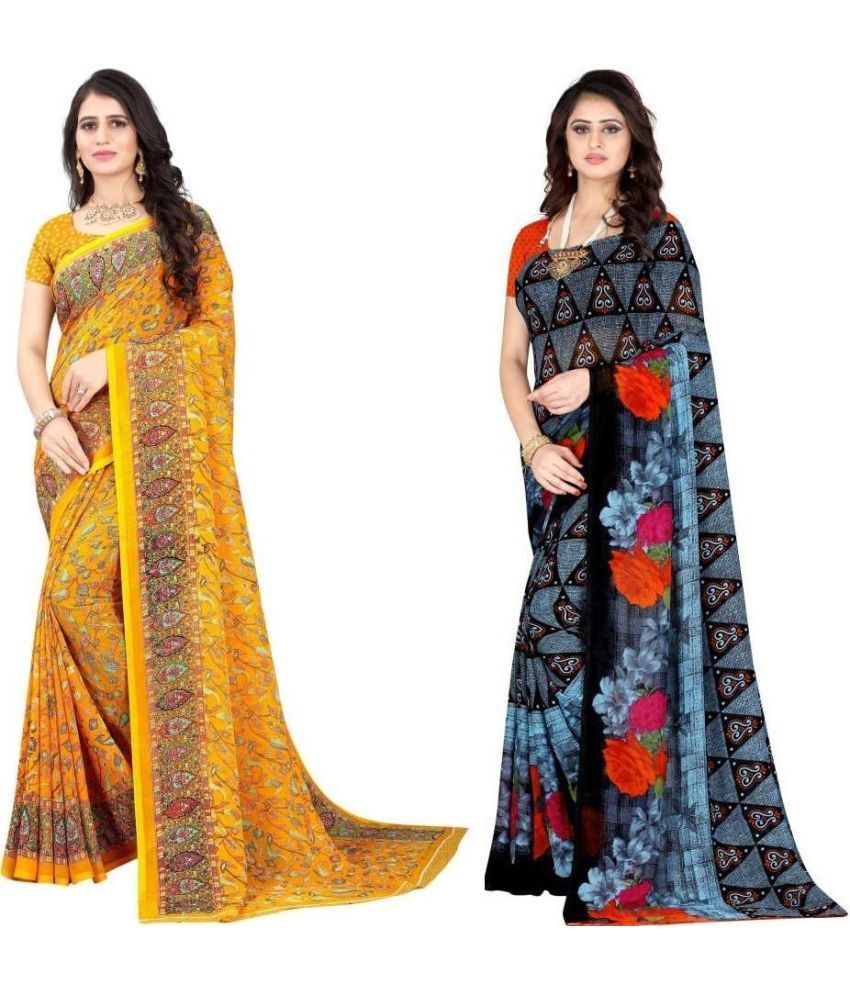     			Vibhagyaa Georgette Printed Saree With Blouse Piece ( Multicolor , Pack of 2 )