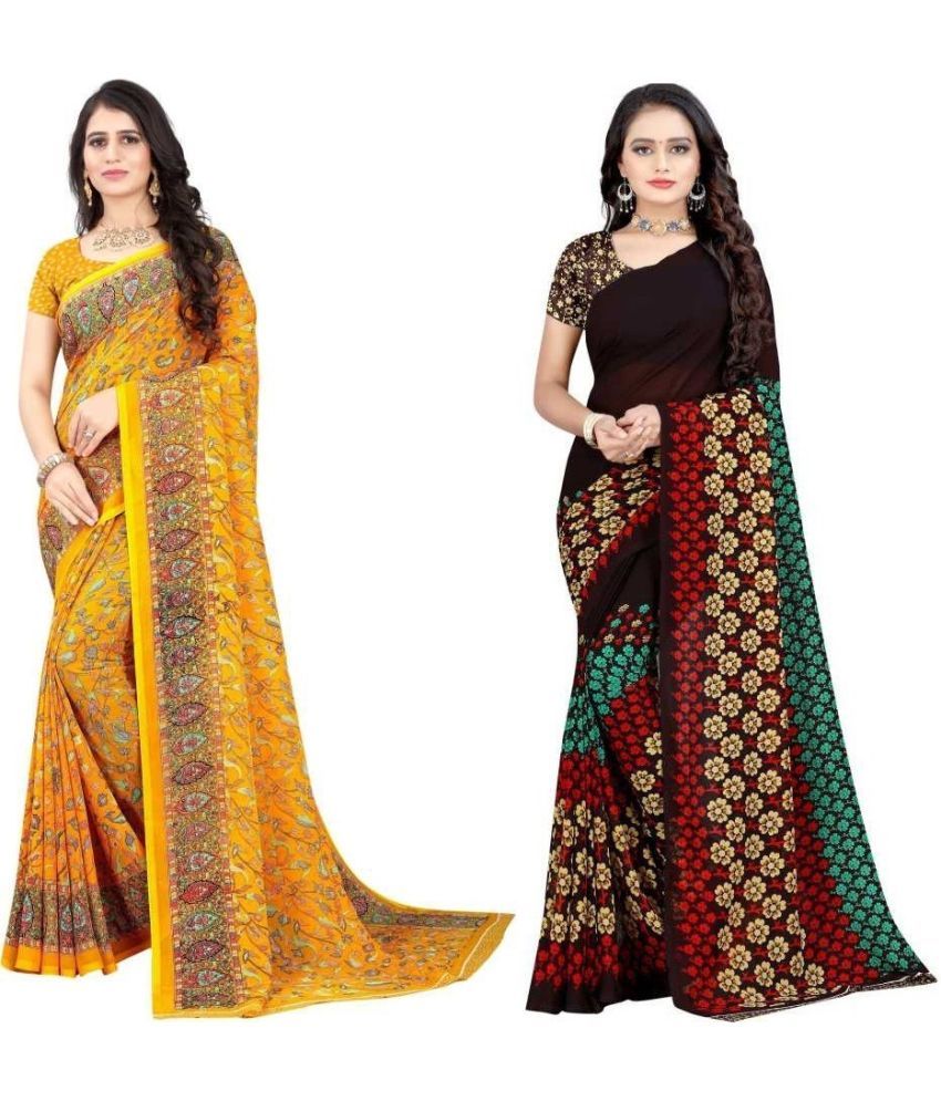     			Vibhagyaa Georgette Printed Saree With Blouse Piece ( Multicolor , Pack of 2 )