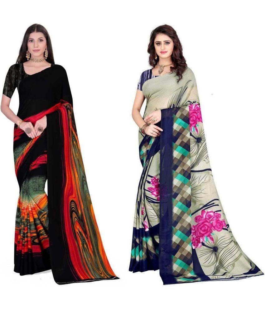     			Vibhagyaa Georgette Printed Saree With Blouse Piece ( Multicolor , Pack of 2 )