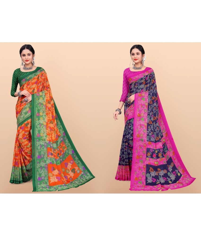     			Vibhagyaa Georgette Printed Saree With Blouse Piece ( Multicolor , Pack of 2 )