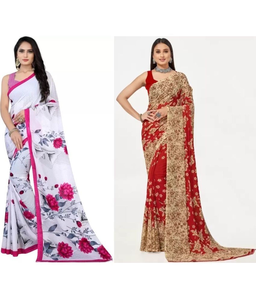     			Vibhagyaa Georgette Printed Saree With Blouse Piece ( Multicolor , Pack of 2 )