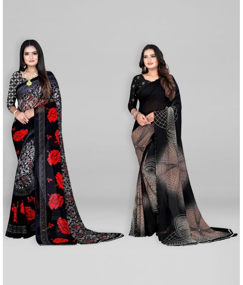     			Vibhagyaa Georgette Printed Saree With Blouse Piece ( Multicolor , Pack of 2 )