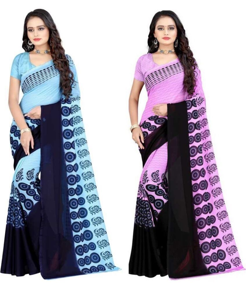     			Vibhagyaa Georgette Printed Saree With Blouse Piece ( Multicolor , Pack of 2 )