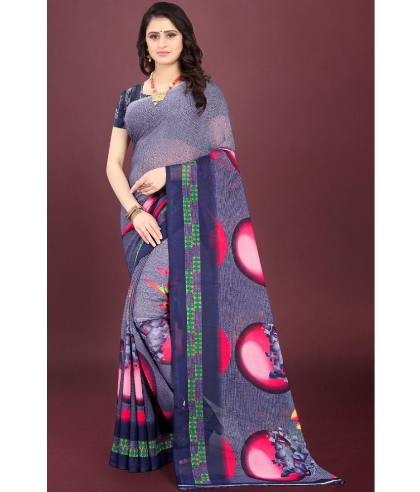     			Vibhagyaa Georgette Printed Saree With Blouse Piece ( Light Blue , Pack of 1 )