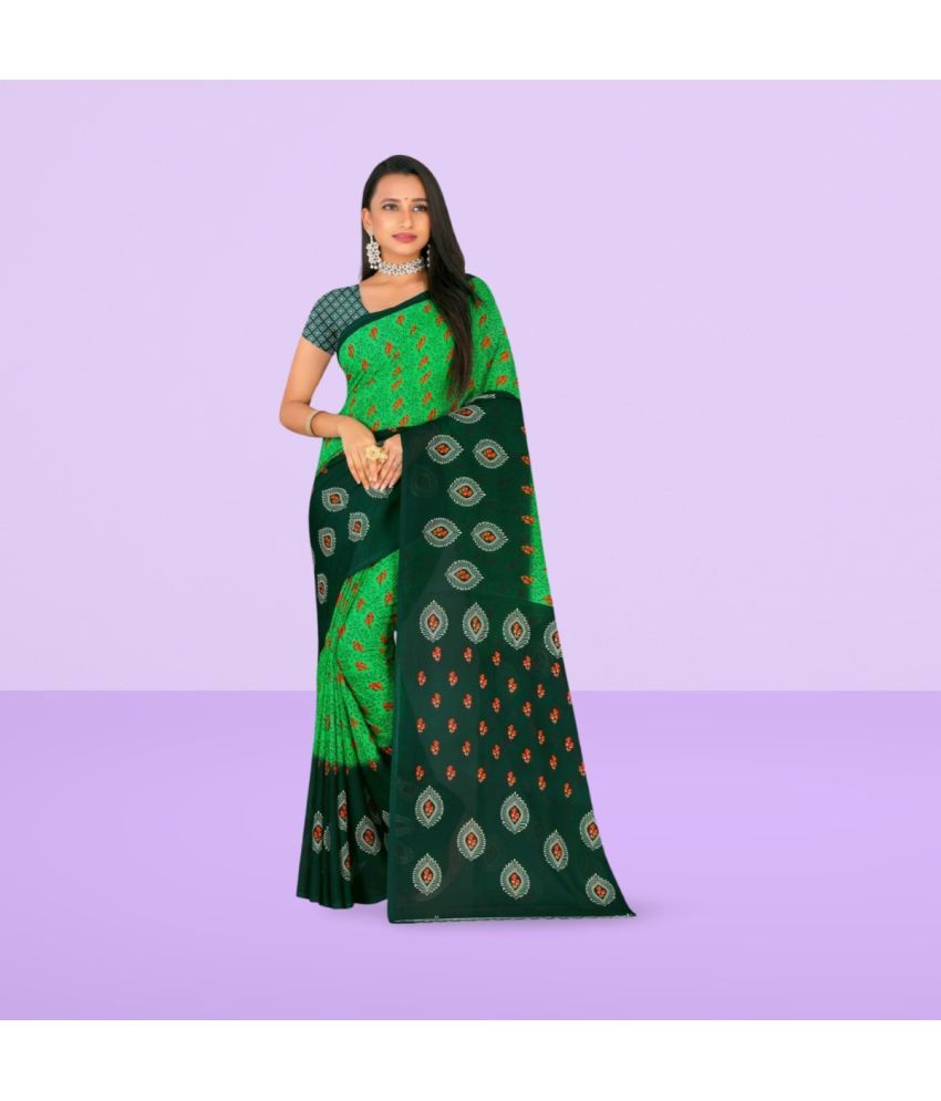     			Vibhagyaa Georgette Printed Saree With Blouse Piece ( Green , Pack of 1 )