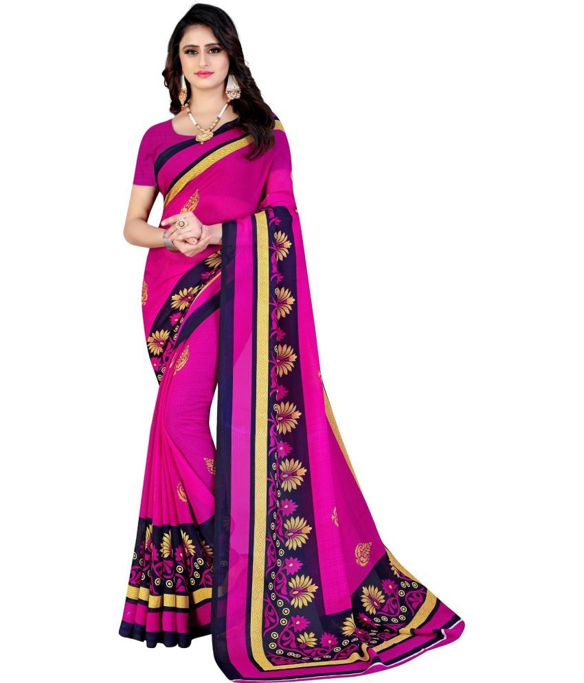     			Vibhagyaa Georgette Printed Saree With Blouse Piece ( Pink , Pack of 1 )