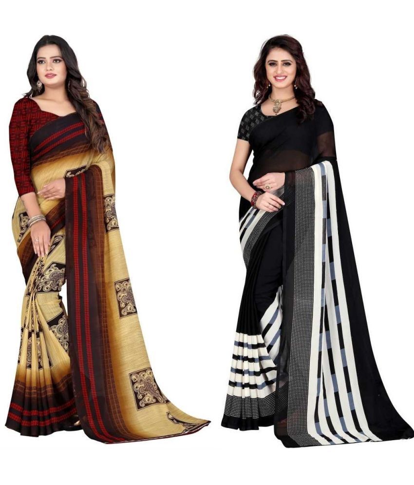     			Vibhagyaa Georgette Printed Saree With Blouse Piece ( Multicolor , Pack of 2 )