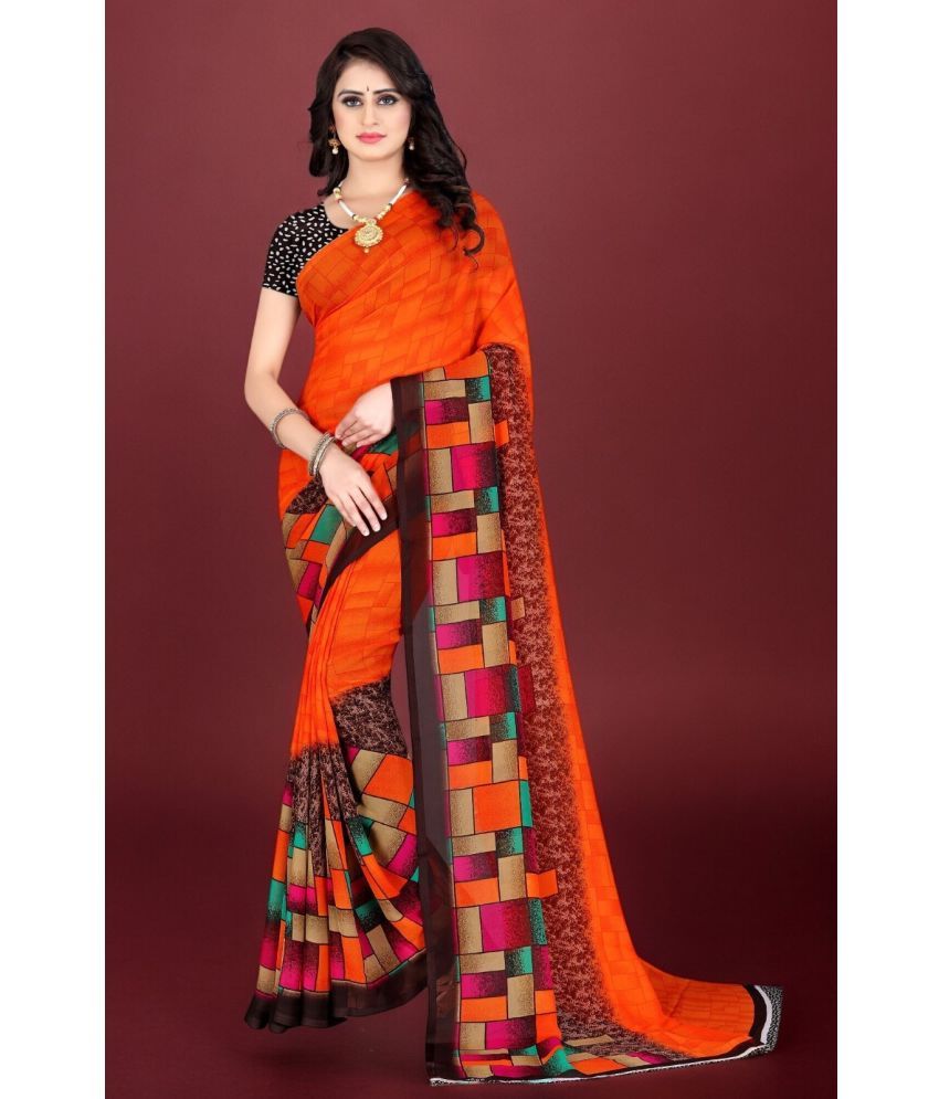     			Vibhagyaa Georgette Printed Saree With Blouse Piece ( Orange , Pack of 1 )