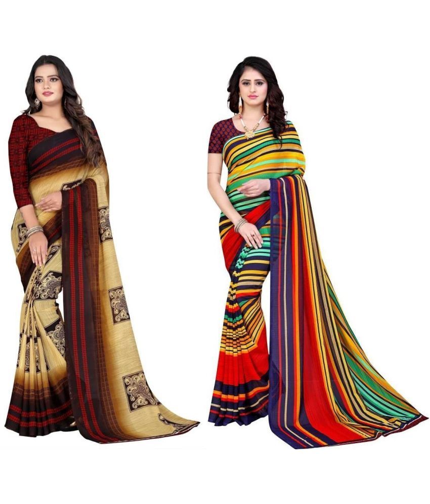     			Vibhagyaa Georgette Printed Saree With Blouse Piece ( Multicolor , Pack of 2 )