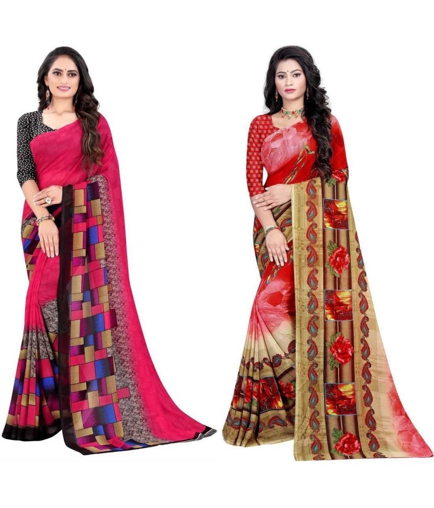     			Vibhagyaa Georgette Printed Saree With Blouse Piece ( Multicolor , Pack of 2 )