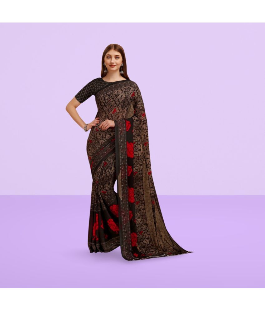     			Vibhagyaa Georgette Printed Saree With Blouse Piece ( Black , Pack of 1 )