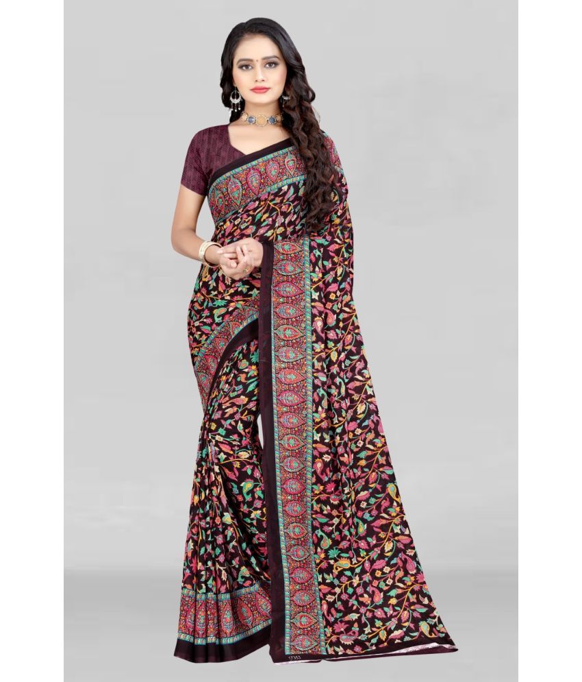     			Vibhagyaa Georgette Printed Saree With Blouse Piece ( Maroon , Pack of 1 )