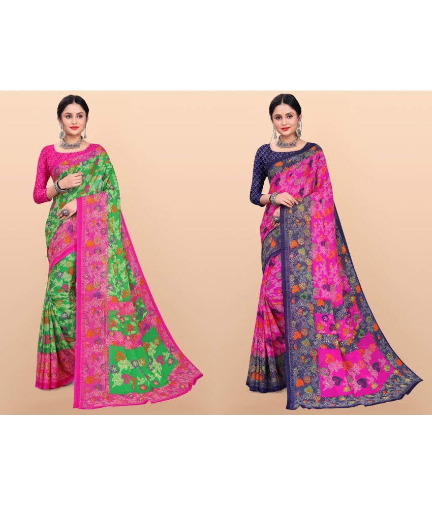     			Vibhagyaa Georgette Printed Saree With Blouse Piece ( Multicolor , Pack of 2 )