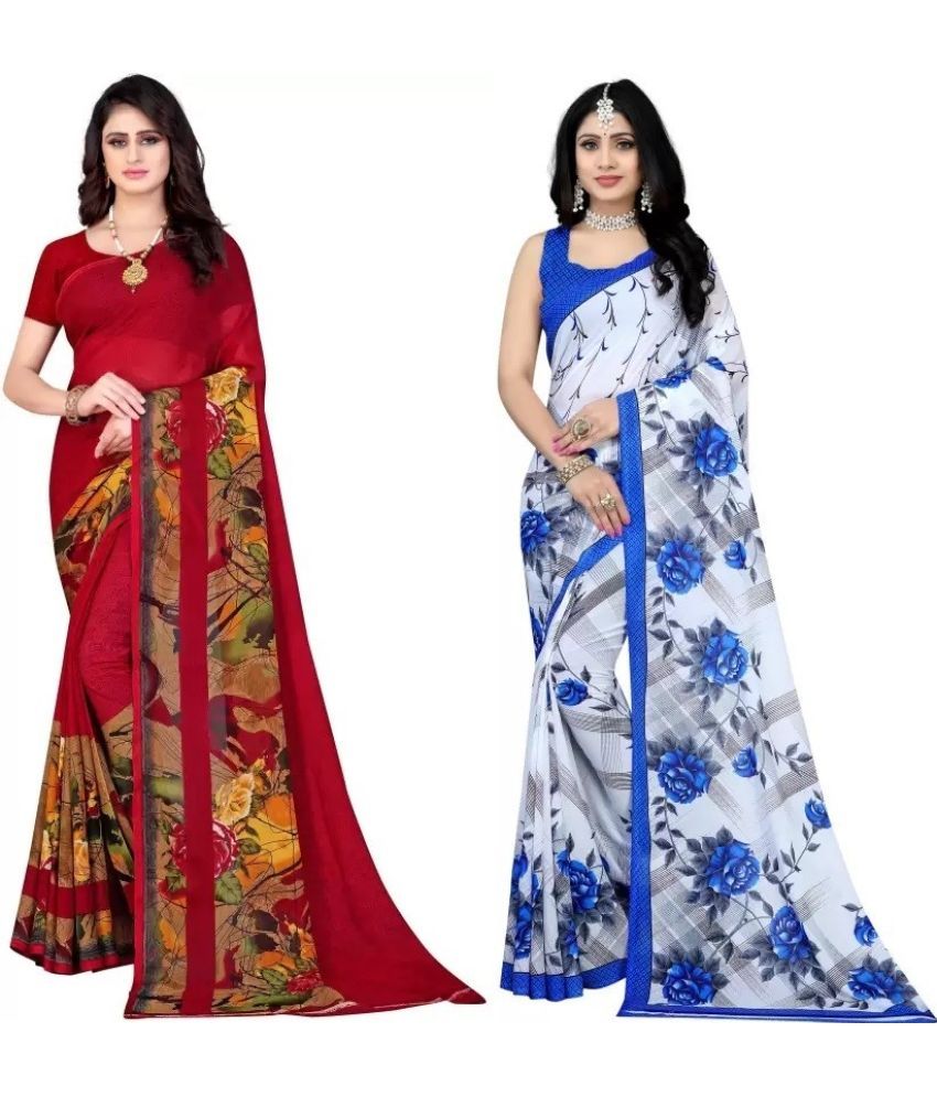     			Vibhagyaa Georgette Printed Saree With Blouse Piece ( Multicolor , Pack of 2 )