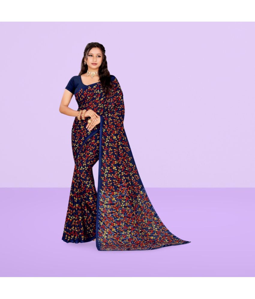     			Vibhagyaa Georgette Printed Saree With Blouse Piece ( Blue , Pack of 1 )