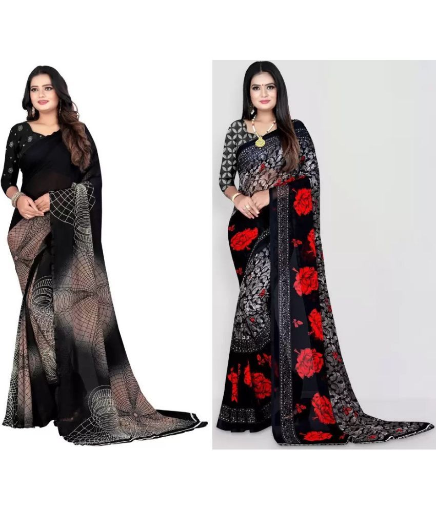     			Vibhagyaa Georgette Printed Saree With Blouse Piece ( Multicolor , Pack of 2 )