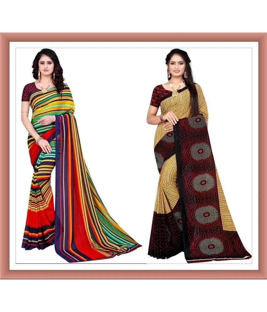     			Vibhagyaa Georgette Printed Saree With Blouse Piece ( Multicolor , Pack of 4 )