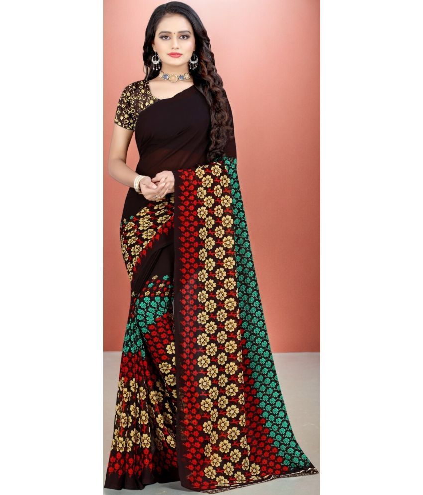     			Vibhagyaa Georgette Printed Saree With Blouse Piece ( Black , Pack of 1 )