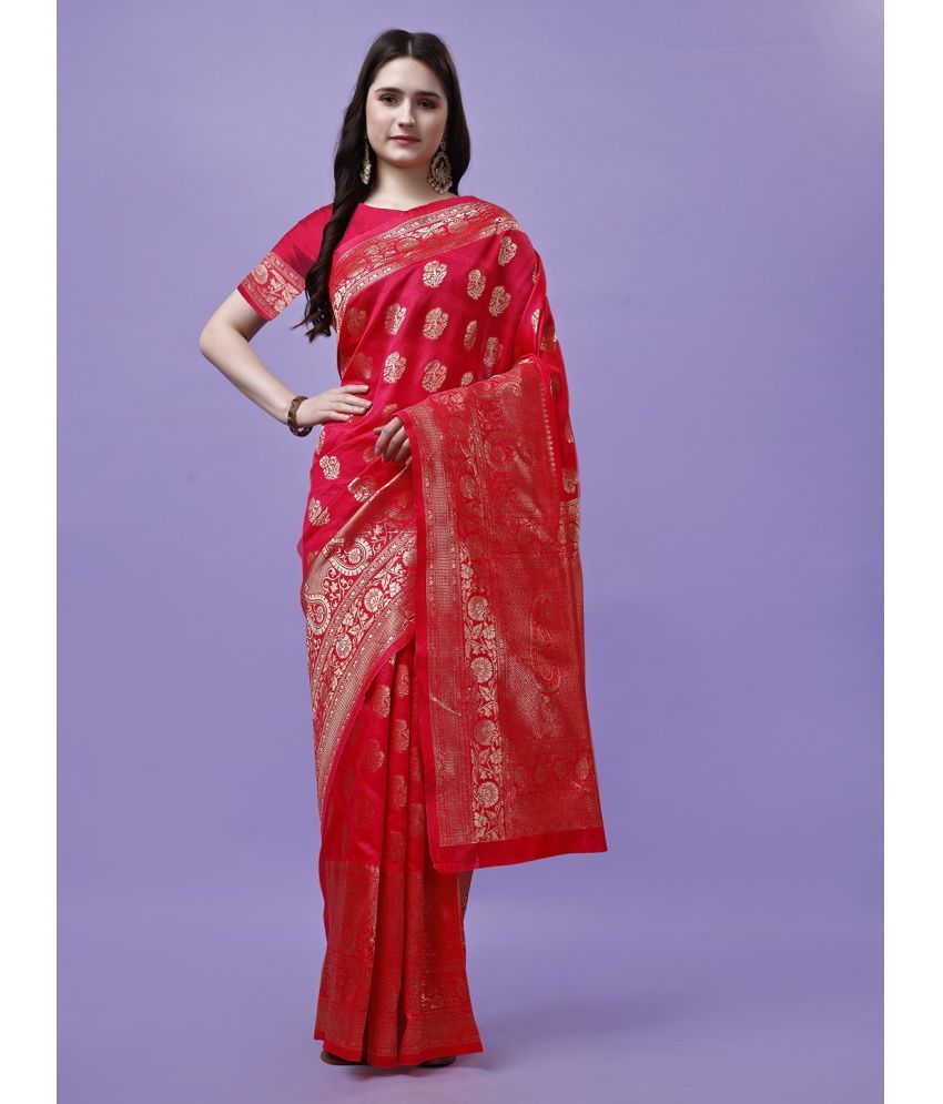     			Vibhagyaa Silk Self Design Saree With Blouse Piece ( Red , Pack of 1 )