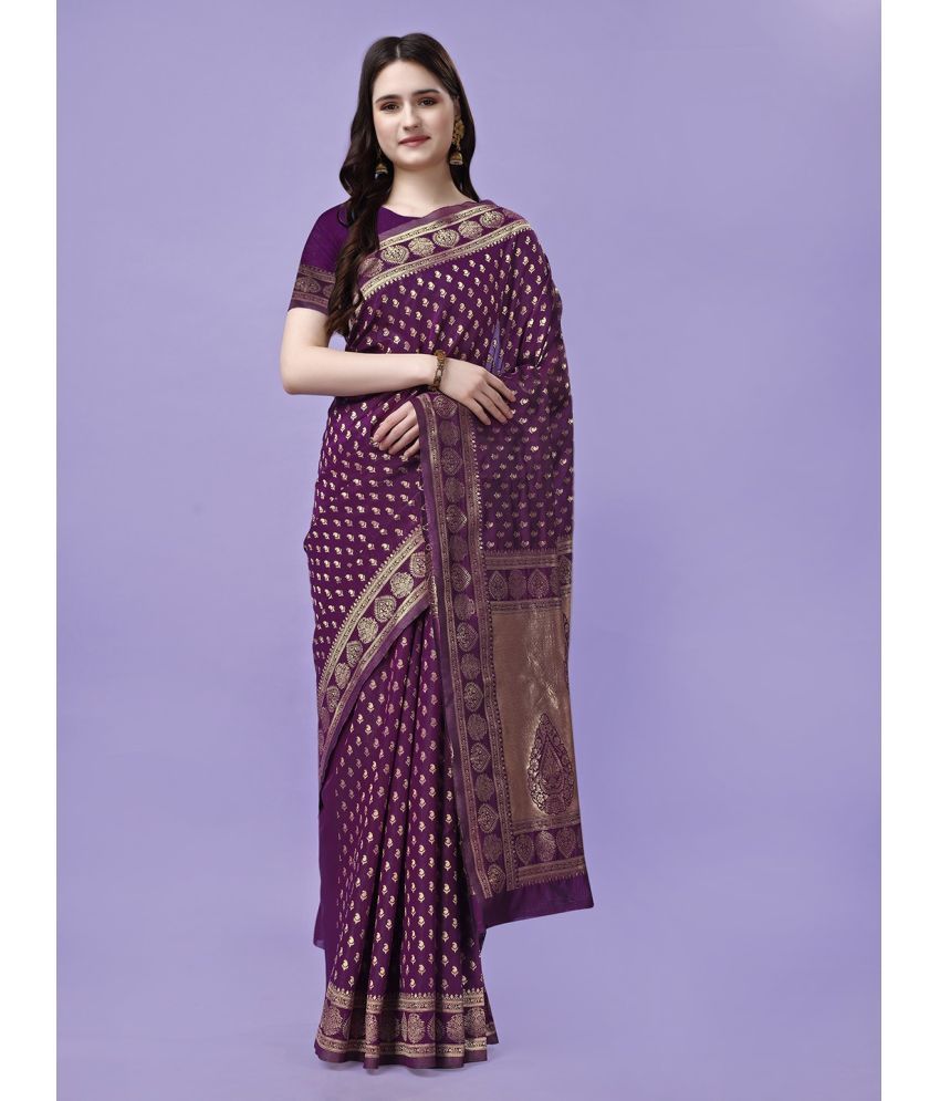     			Vibhagyaa Silk Self Design Saree With Blouse Piece ( Purple , Pack of 1 )