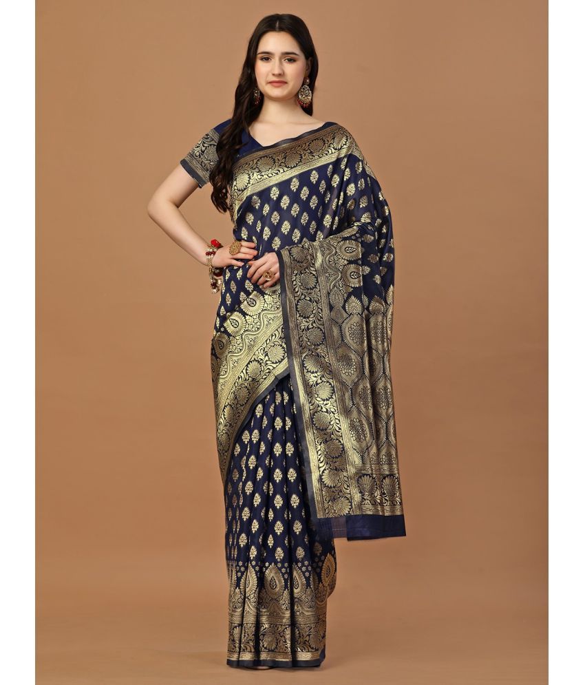     			Vibhagyaa Silk Self Design Saree With Blouse Piece ( Blue , Pack of 1 )