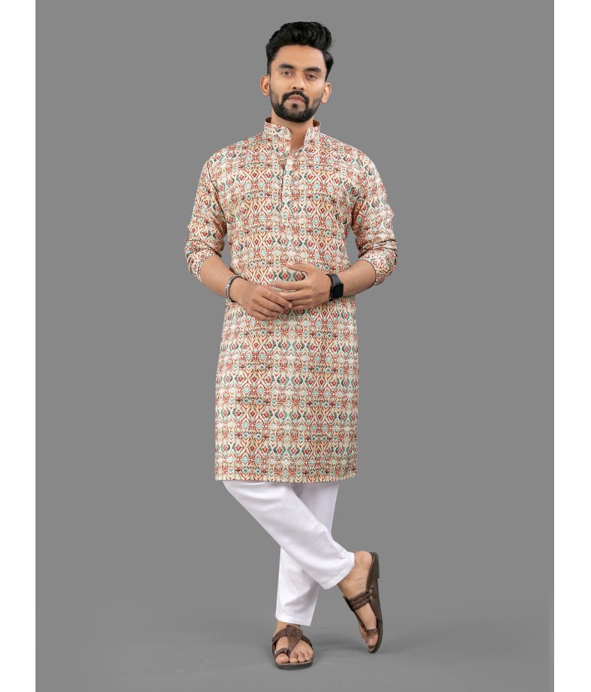     			allan peter Beige Cotton Blend Men's Regular Kurta ( Pack of 1 )